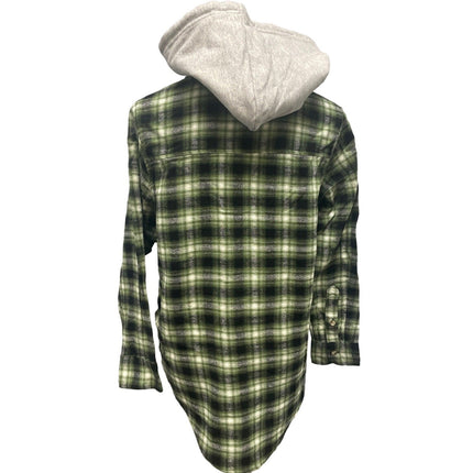 New Hand Printed Womens XL Black Lab Dog Long Sleeve Plaid Flannel Hoodie