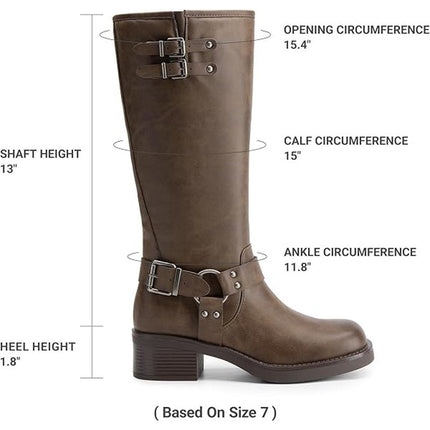 Dream Pairs Womens Size 8 Brown Faux Leather 2" Block Heel Knee High Moto Boots