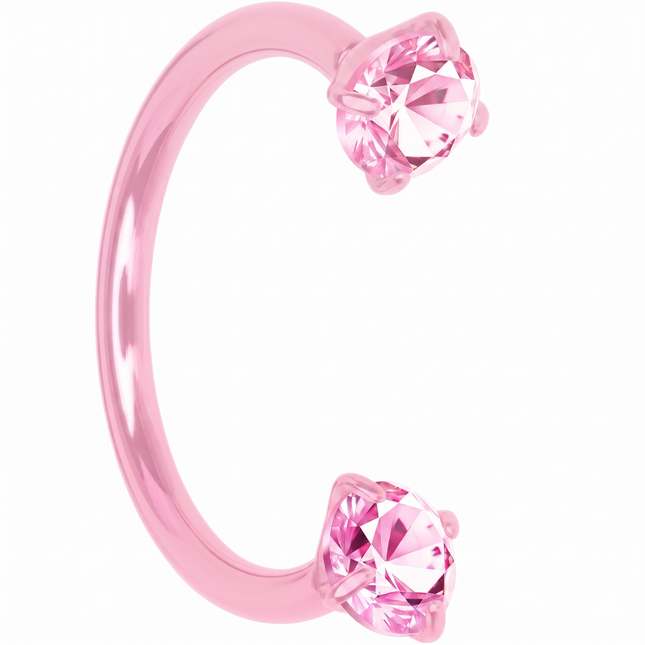 Pink Double Gem Horseshoe Nose Ring - Solid Titanium Anodized