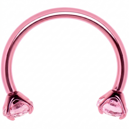 Pink Double Gem Horseshoe Nose Ring - Solid Titanium Anodized