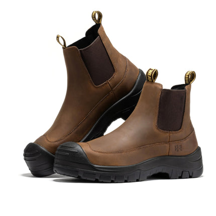 ROCKROOSTER Woodland Brown 6 inch Composite Toe Pull-on Leather Work Boots AK664