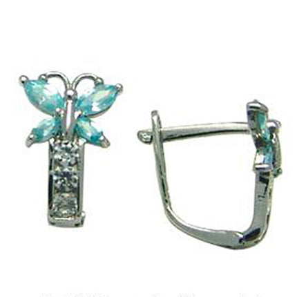 14k White Gold Butterfly March Birthstone Leverback Earrings