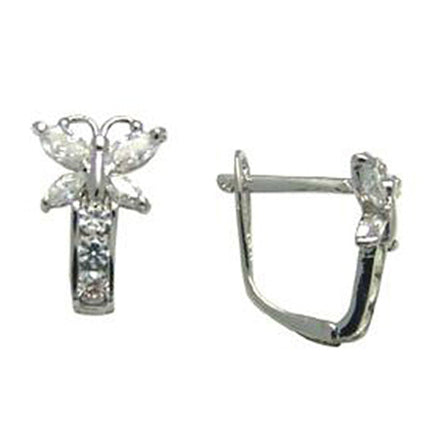 14k White Gold Butterfly April Birthstone Leverback Earrings