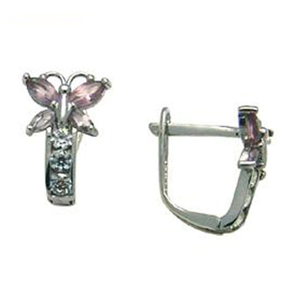 14k White Gold Butterfly June Birthstone Leverback Earrings