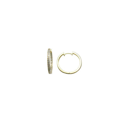 14k Yellow Gold CZ In and Out Hoop Earrings -  1 Inch