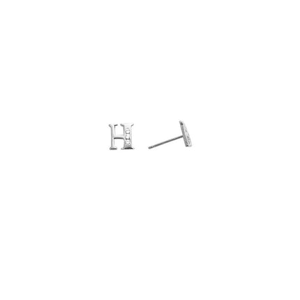 14k White Gold CZ Initial H Stud Earrings