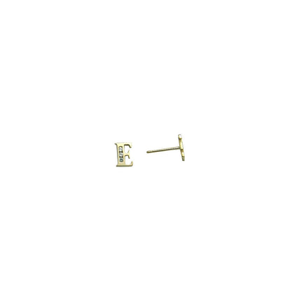 14k Yellow Gold CZ Initial E Stud Earrings