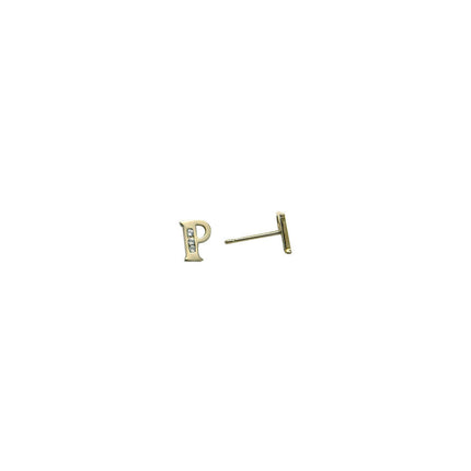 14k Yellow Gold CZ Initial P Stud Earrings