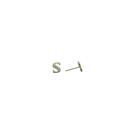 14k Yellow Gold CZ Initial S Stud Earrings