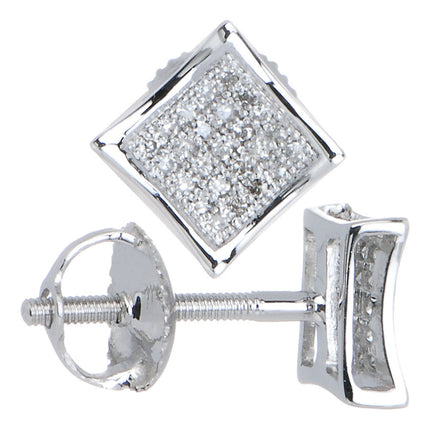 Solid 14k White Gold .10 Carat Micro Pav+ﾬ Genuine Diamond Earrings