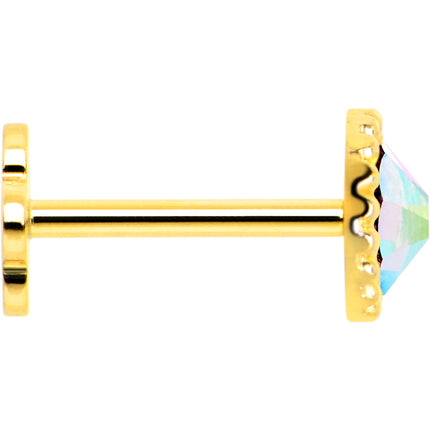 14k Yellow Gold Flat Back Earring 20G 3mm Aurora CZ Floral Reversible