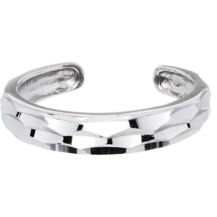 Solid 14k White Gold Diamond Cut Band Toe Ring