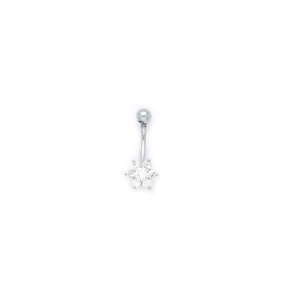 16G Solid 14k White Gold Cubic Zirconia Flower Belly Ring