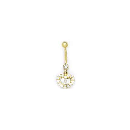 16G Solid 14k Yellow Gold Zirconia Noble Heart Belly Ring