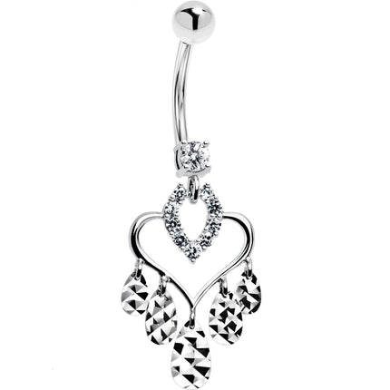 16G Solid 14k White Gold Majestic Heart Chandelier Belly Ring