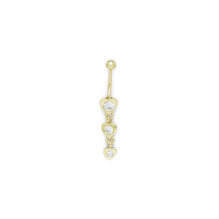 16G Solid 14k Yellow Gold Zirconia Heart Drop Belly Ring
