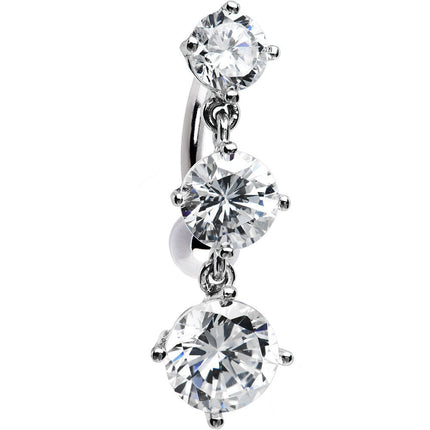 16G Solid 14k White Gold Top Mount CZ Belly Ring