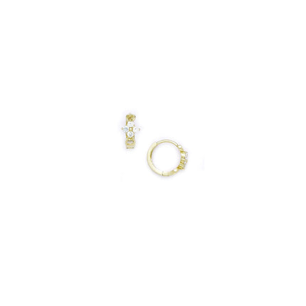 14k Yellow Gold CZ Flower Huggy Earrings