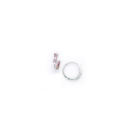14k White Gold Pink CZ Square Huggy Earrings