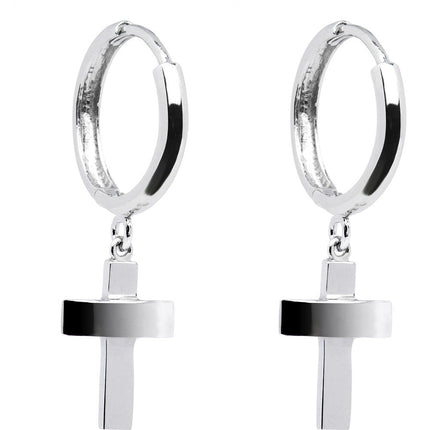 14k White Gold Cross Huggy Earrings