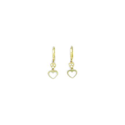 14k Yellow Gold CZ Dual Heart Huggy Earrings