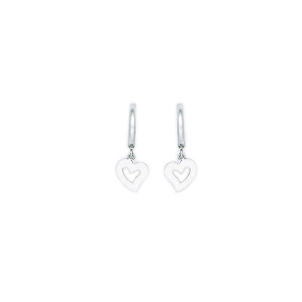 14k White Gold Hollow Heart Huggy Earrings