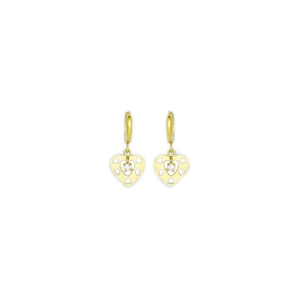 14k Yellow Gold CZ Cutout Heart Huggy Earrings