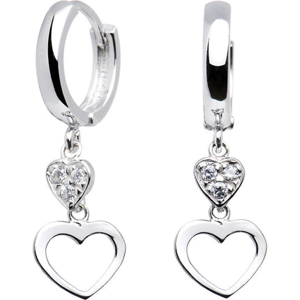 Sterling Silver CZ Dual Heart Huggy Earrings