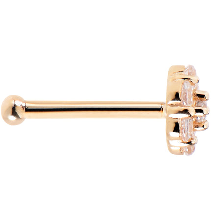 Solid 14K Yellow Gold Clear CZ Flower Nose Bone