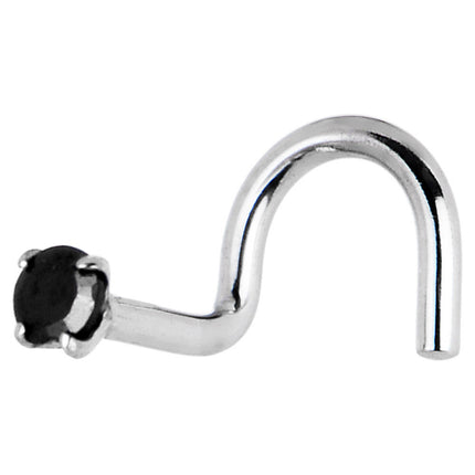 Solid 14K White Gold 2mm Black Cubic Zirconia Nose Screw Ring