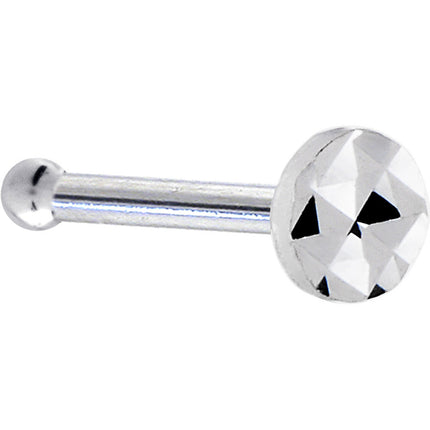 Solid 14K White Gold Textured Flat Disc Nose Bone