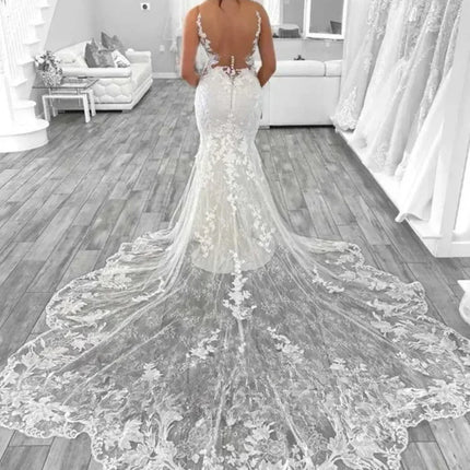 Boho Mermaid Wedding Dresses for Women  Open Back V-Neck Lace Spaghetti Strap Bridal Gown Vestidos De Novia Customized
