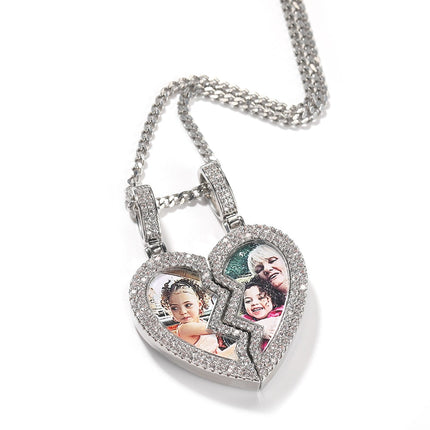 magnetic necklace for couples custom heart photo pendant