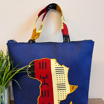 Denim African Map Tote Bag