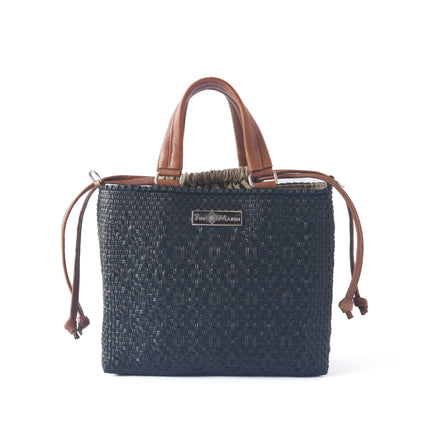 All Black Medium Woven Crossbody Drawstring Bag
