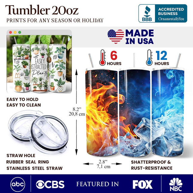 Funny Botanical Life 20oz Personalized Tumbler With Lid and Stainless Steel Straw, Easily Distracted By Plants Gift Cup