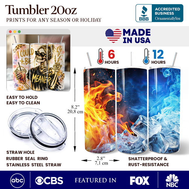 I Could Be Meaner 20oz Personalized Tumbler With Lid and Stainless Steel Straw, Funny Sarcastic Skeleton Girl Gift Cup