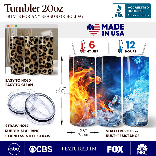 Wild Leopard Spot Pattern 20oz Personalized Tumbler With Lid and Stainless Steel Straw, Stylish Wildlife Gift Cup
