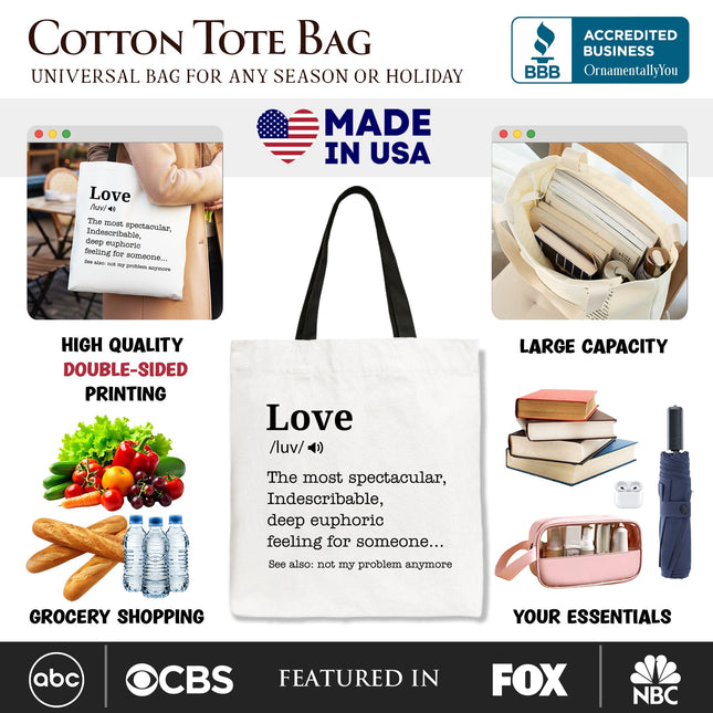 Love Not My Problem Anymore Definition Canvas Tote Bag, Sarcastic Gift Shopper for Exes