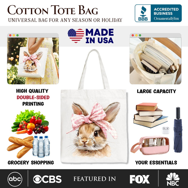 Easter Bunny Coquette Pink Bow Tote Bag, Cute Watercolor Gift Shopper