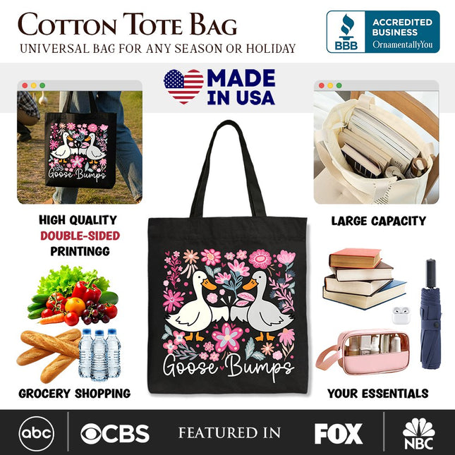 Funny Goose Bumps Floral Canvas Tote Bag, Sarcastic Goose Gift Shopper