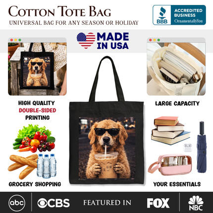 Golden Retriever Iced Coffee Tote Bag, Funny Dog Parents Gift Shopper