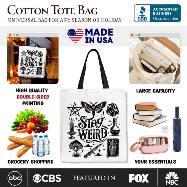 Stay Weird Witchy Vibes Tote Bag, Mystical Halloween Gift Shopper for Powerful Women