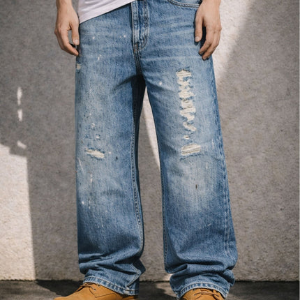 LIGHT WASH DISTRESSED BAGGY DENIM