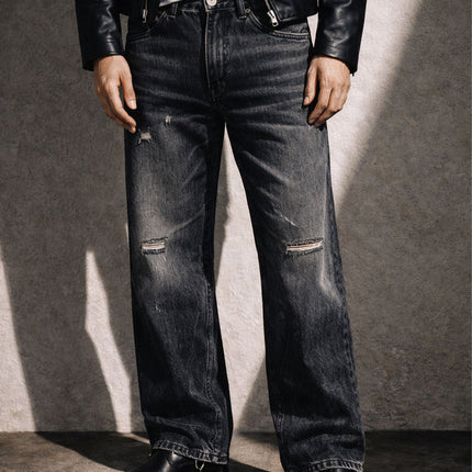 BLACK DISTRESSED BOOTCUT DENIM