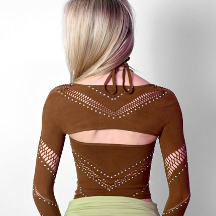 Brown Halter Bolero Set