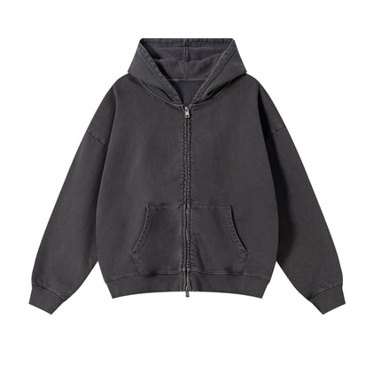 GREY VINTAGE WASH ZIP HOODIE