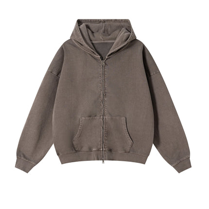 BROWN VINTAGE WASH ZIP HOODIE
