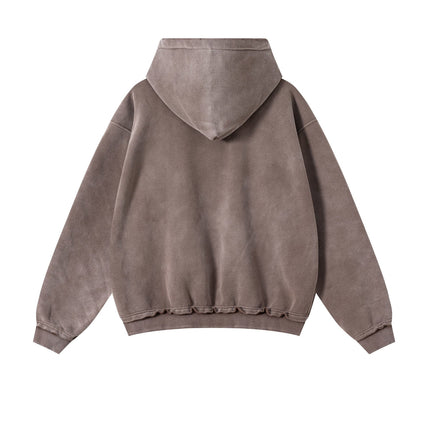 BROWN DISTRESSED ZIP HOODIE