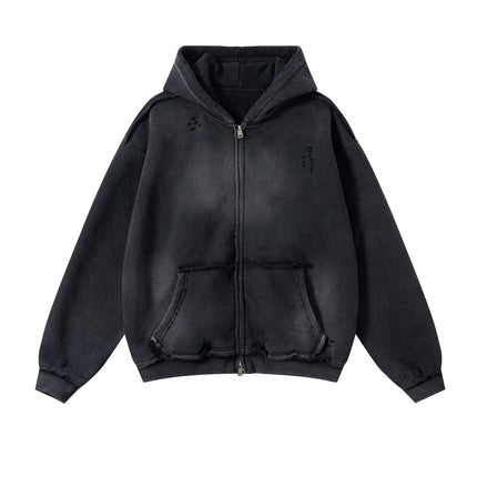 NOIR DISTRESSED ZIP HOODIE